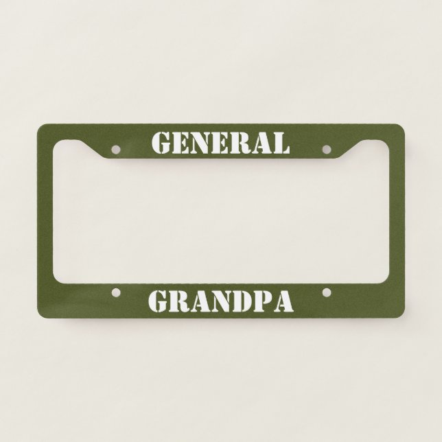 General Grandpa Green and White Funny Text License Plate Frame (Front)