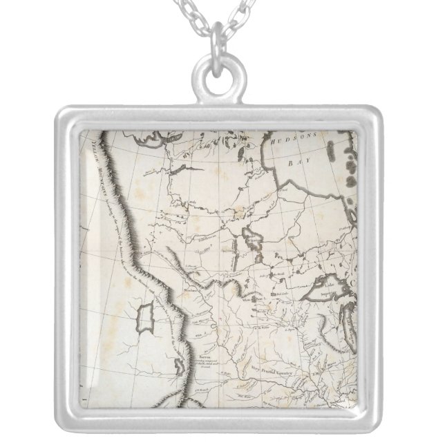 General Map of North America Silver Plated Necklace (Front)