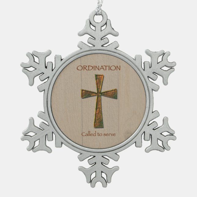 General Ordination Congratulations, Metal Design C Snowflake Pewter Christmas Ornament (Front)