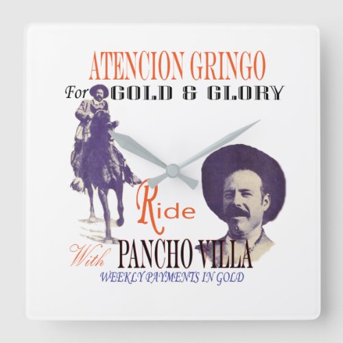 General Pancho Villa Mexican Hero Square Wall Clock