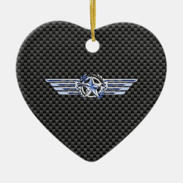 General Private Air Pilot Chrome Like Star Wings Ceramic Ornament (Front)