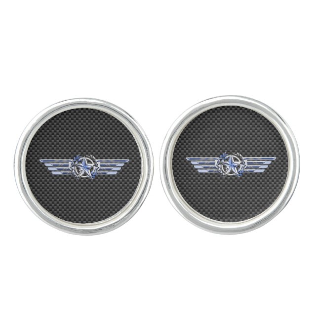 General Private Air Pilot Chrome Like Star Wings Cufflinks (Front)