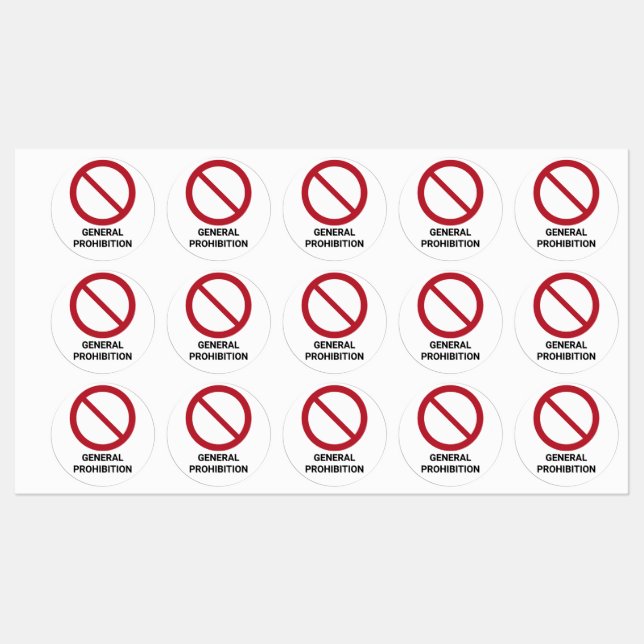 General Prohibition, Set of 30 Prohibition Labels (Sheet)