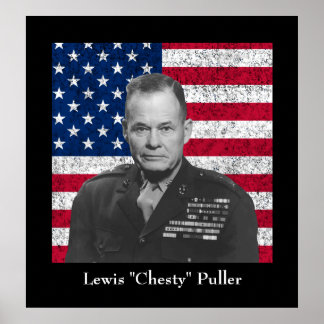 General Puller and The American Flag Poster