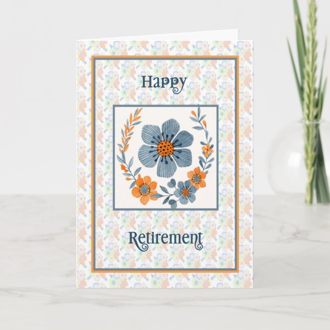 General Retirement Card Orange & Blue Flowers (Front)