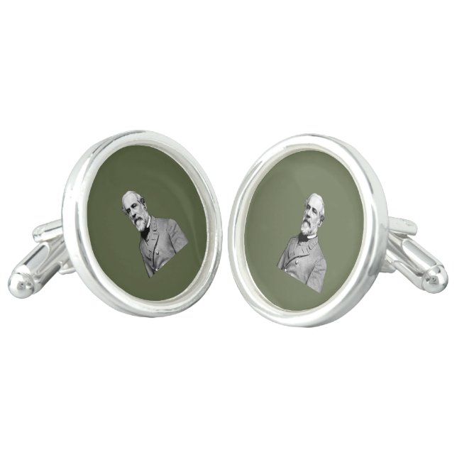 General ⚔️🎩 Robert E. Lee Army Green Cufflinks (Angled)