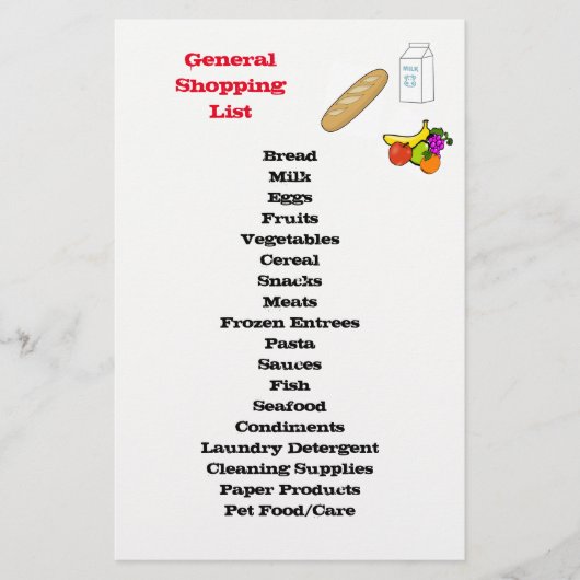 General Shopping List (Front)