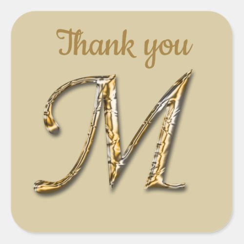 General Thank You Gold Silver Letter M Monogram Square Sticker