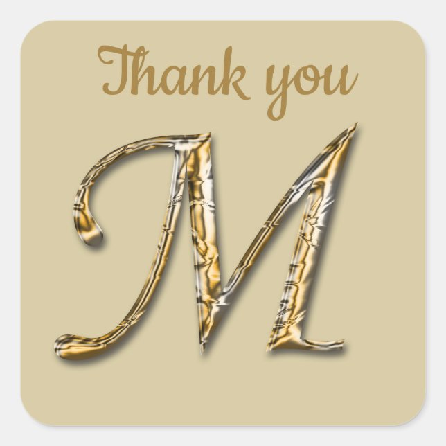 General Thank You Gold Silver Letter M Monogram Square Sticker (Front)