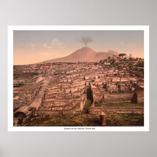 Italian Photography Poster General view and Vesuvius 1890's Pompeii Italy