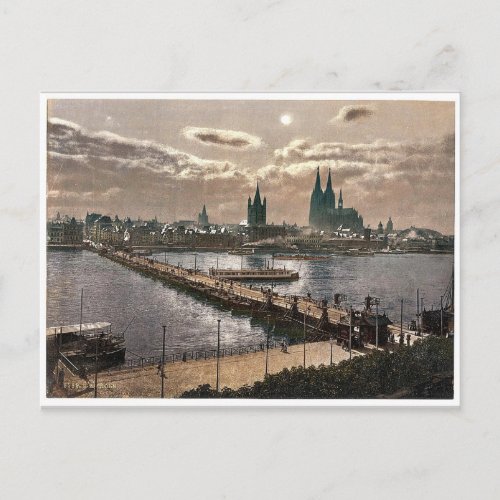 General view by moonlight Cologne the Rhine Ge Postcard