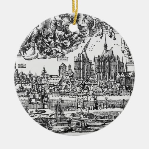 General View of Cologne 1531 engraving bw pho Ceramic Ornament