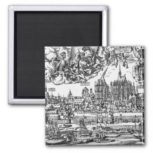 General View of Cologne 1531 engraving bw pho Magnet
