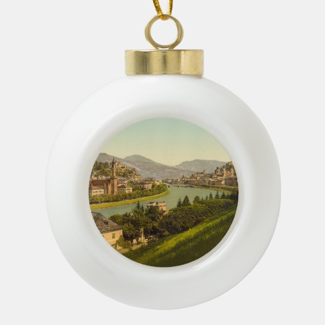 General View of Salzburg, Austria Ceramic Ball Christmas Ornament (Front)