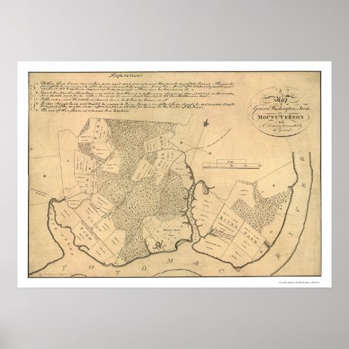 General Washingtons Farm Mt Vernon Map 1801 Poster