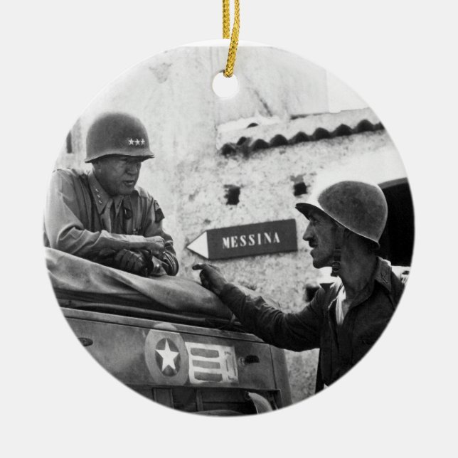 Generaly George S. Patton and Colonel Lyle Bernard Ceramic Ornament (Front)