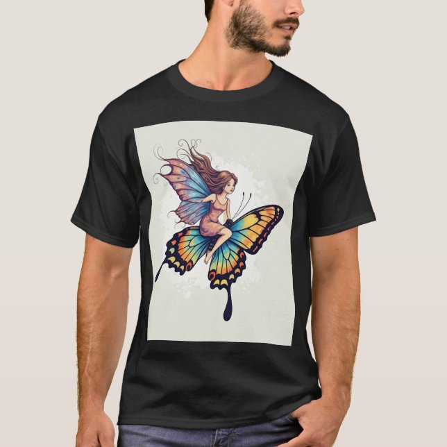 Generate a magical picture of a fairy riding a but T-Shirt (Front)