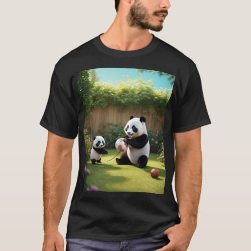 Generate an image of a family of pandas eating bam T_Shirt
