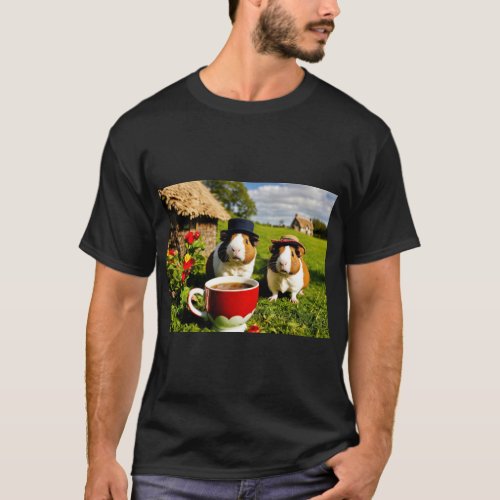Generate an image of a group of guinea pigs grazin T_Shirt