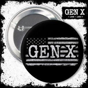 Generation X American Flag Proud Gen Xer Gen X Button