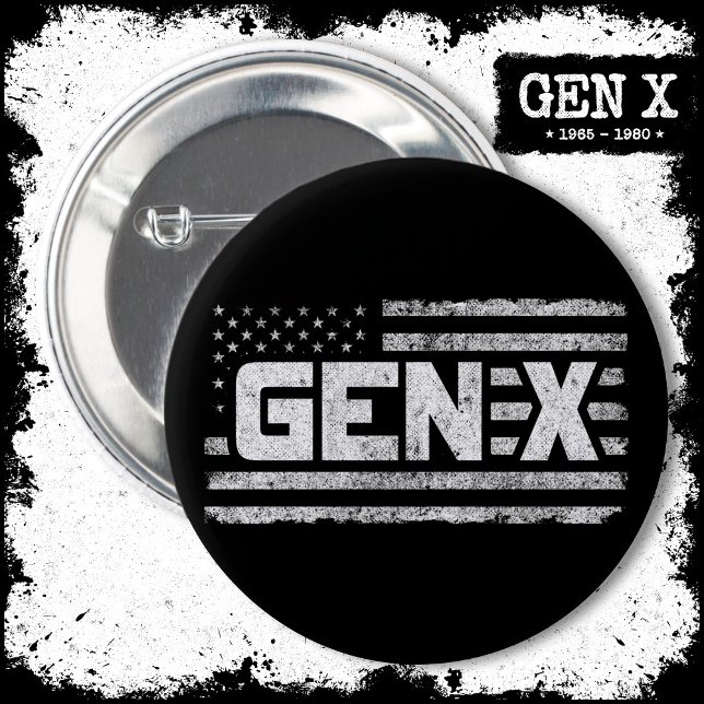 Generation X American Flag Proud Gen Xer Gen X Button (Creator Uploaded)