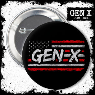 Generation X American Flag Proud Gen Xer Gen X Button
