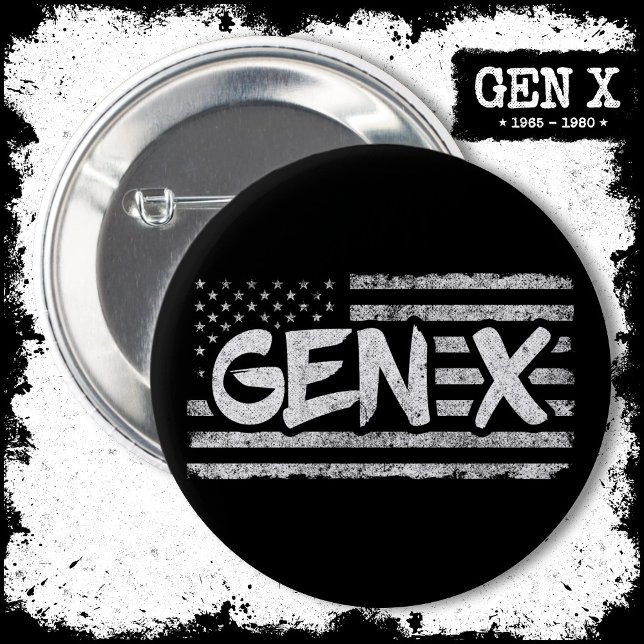 Generation X American Flag Proud Gen Xer Gen X Button (Creator Uploaded)