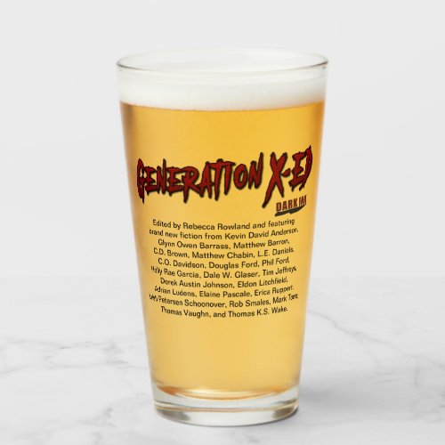 Generation X-ed beer glass with author names