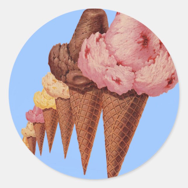 generations of ice cream cones classic round sticker (Front)