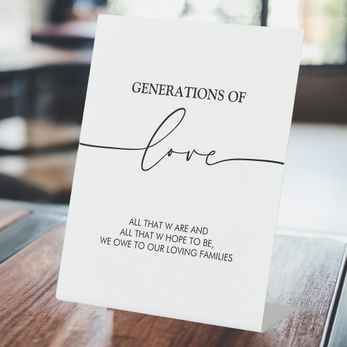 Generations of Love  Modern Wedding Table Sign