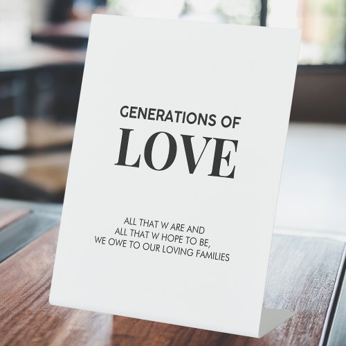 Generations of Love  Modern Wedding Table Sign