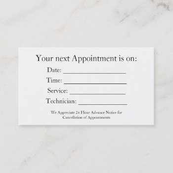 Generic Appointment Reminder Business Card by MtotheFifthPower at Zazzle