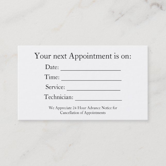 Generic Appointment Reminder Business Card (Front)