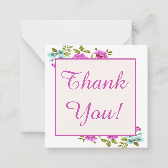 Generic Blank Pink Flowers Thank You Cards (Front)