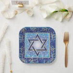 Generic Decorative Paper Plates Judaica Disposable<br><div class="desc">Generic Decorative Paper Plates Judaica Disposable - Rosh Hashanah Decorations Yom Kippur, Hannukah Party, Jewish Gifts, Bar Mitzvah Party Blue Lunch, Jewish Wedding Event Holiday Star of David Paper Plates Navy and Blue A designer paper plate featuring the Star of David in the center with touches of gold. A border...</div>