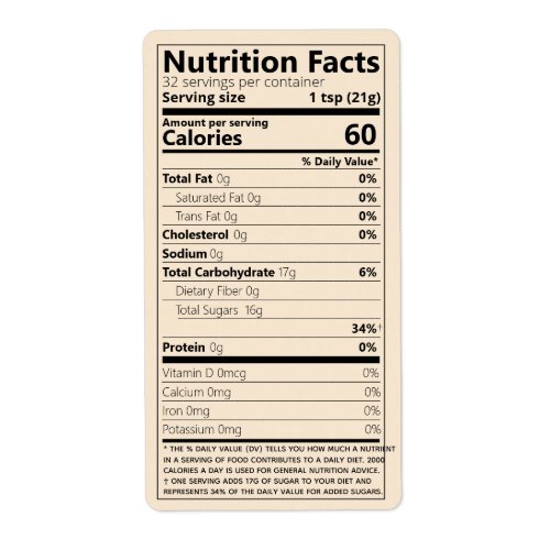Generic Nutrition Facts Template Food Product Label
