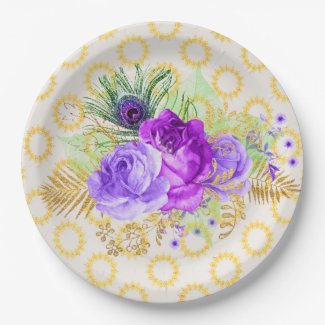 Generic Purple Roses Paper Plate