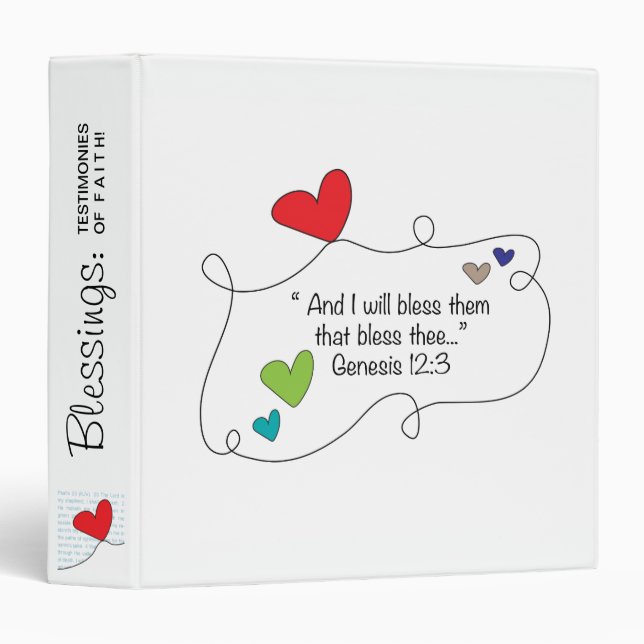 Genesis 12:3 I will bless them Christian Heart 3 Ring Binder (Front/Spine)