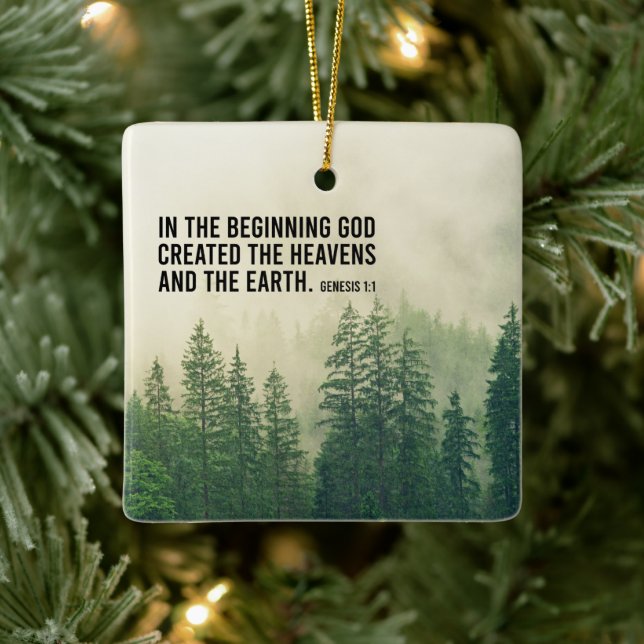 Genesis 1:1 In The Beginning Scripture Christian Ceramic Ornament (Tree)
