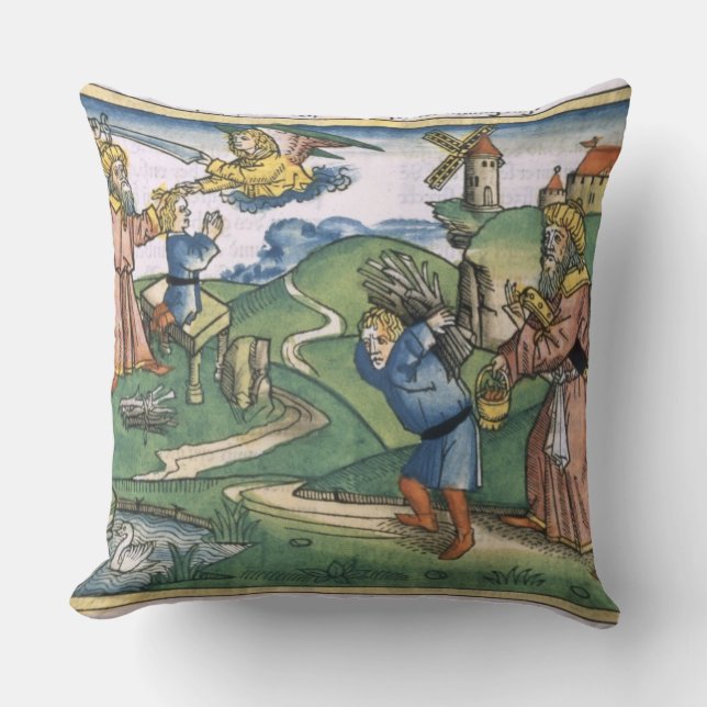 Genesis 21 1-14 Abraham's offering up of Isaac, fr Throw Pillow (Front)