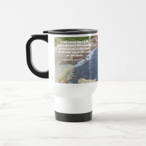 Genesis 2217 Gods Blessing Photo of Ocean Shore Travel Mug