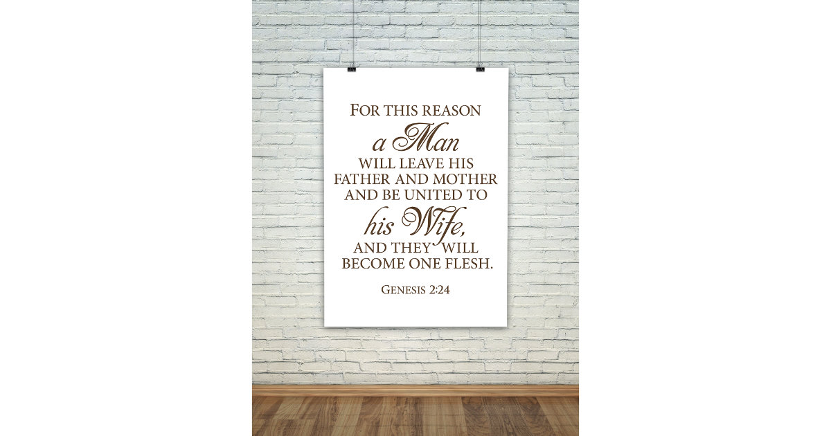 Genesis 2:24 Bible Love Quote Wedding Poster