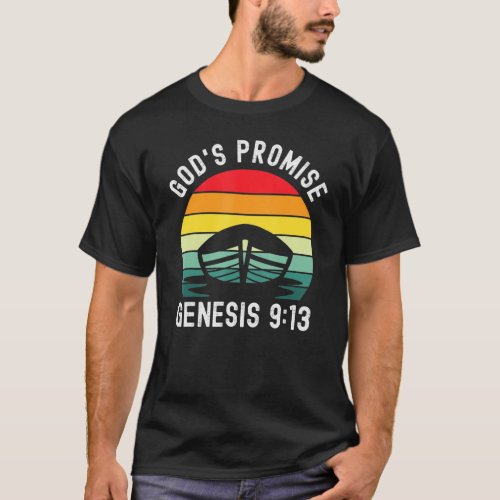 Genesis 913 Gods Promise Noah Retro Rainbow Bible T_Shirt