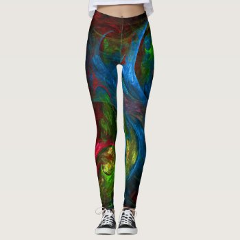 Genesis Blue Abstract Art Leggings by OniArts at Zazzle