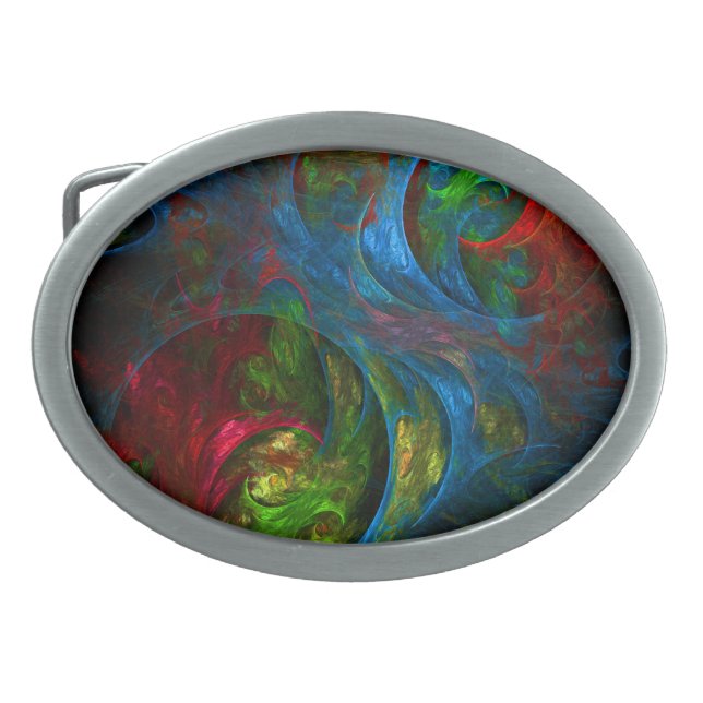 Genesis Blue Abstract Art Oval Belt Buckle (Front)