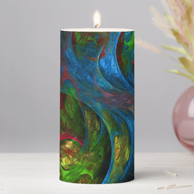 Genesis Blue Abstract Art Pillar Candle (In Situ)