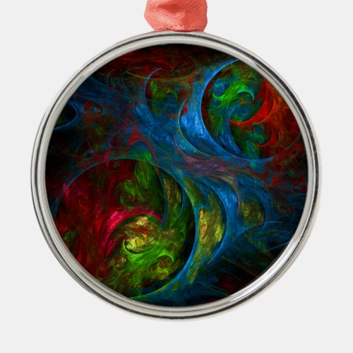 Genesis Blue Abstract Art Round Metal Ornament