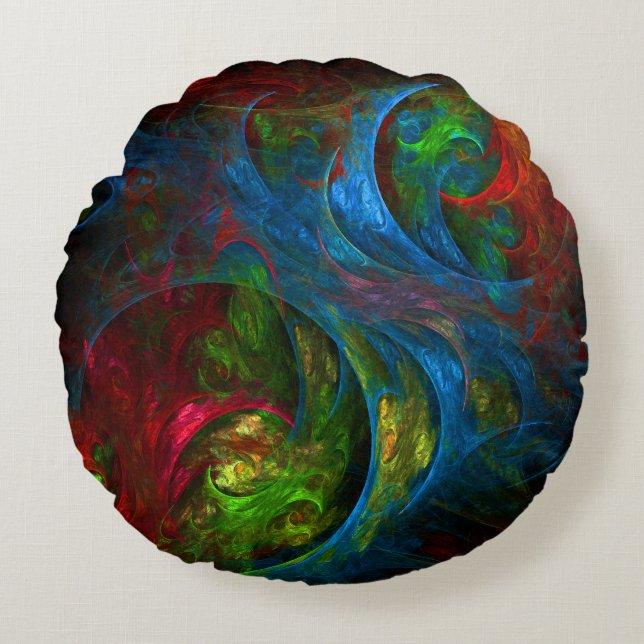 Genesis Blue Abstract Art Round Pillow (Front)