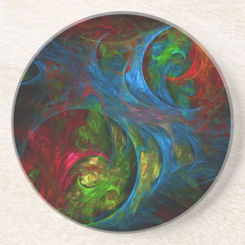 Genesis Blue Abstract Art Sandstone Coaster