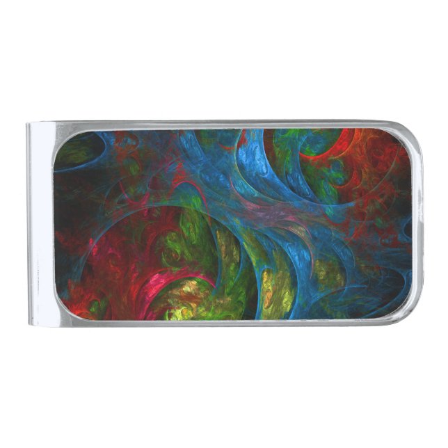 Genesis Blue Abstract Art Silver Finish Money Clip (Front)